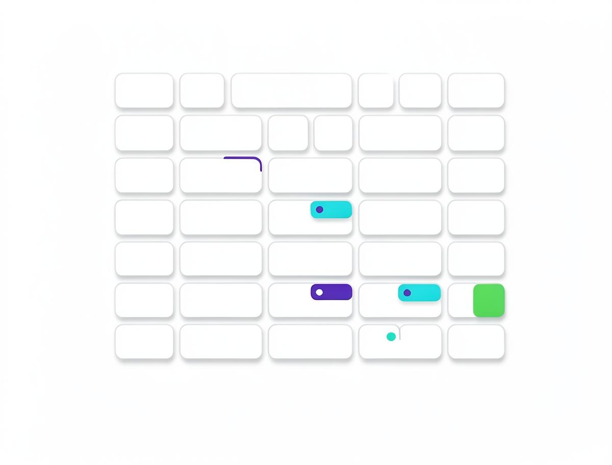 Abstract glass calendar grid with glowing cells