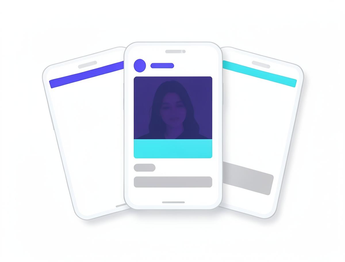 Abstract stacked phone panels with glowing edges